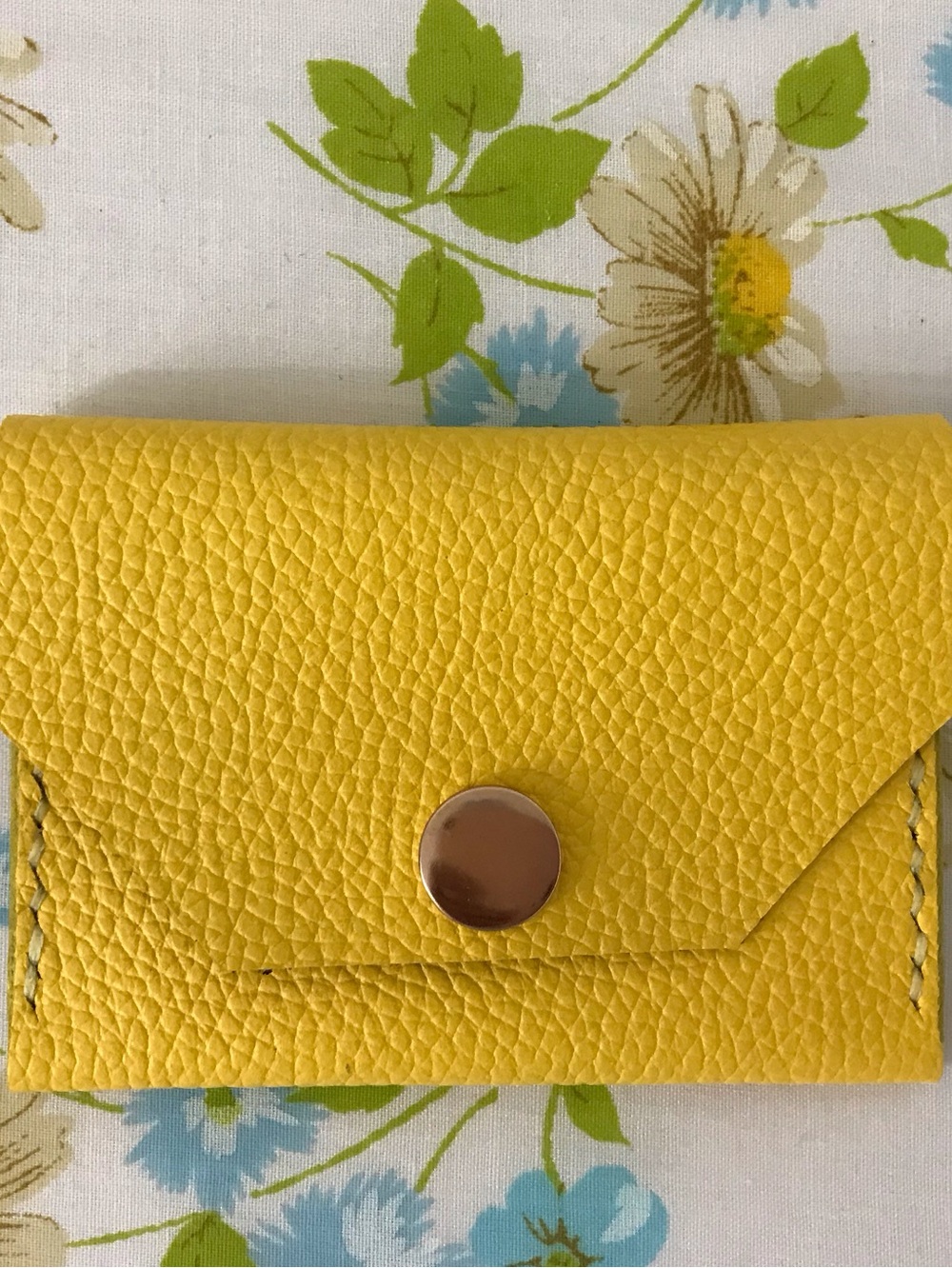 Handmade Genuine Yellow Leather Snap Card Wallet Cardholder